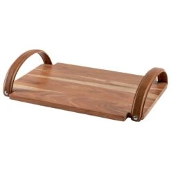 Karma Wood Tray With Leather Handles